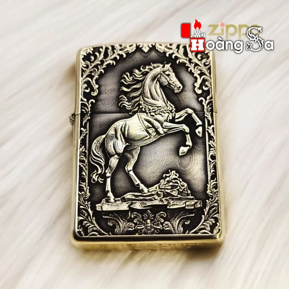 Bật lửa Zippo Brass Armor chủ đề Ngựa 3D chính hãng