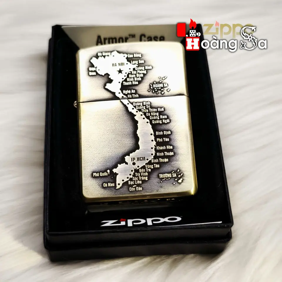 Bật lửa Zippo Armor Brass chủ đề Bản Đồ Việt Nam đắp nổi chính hãng