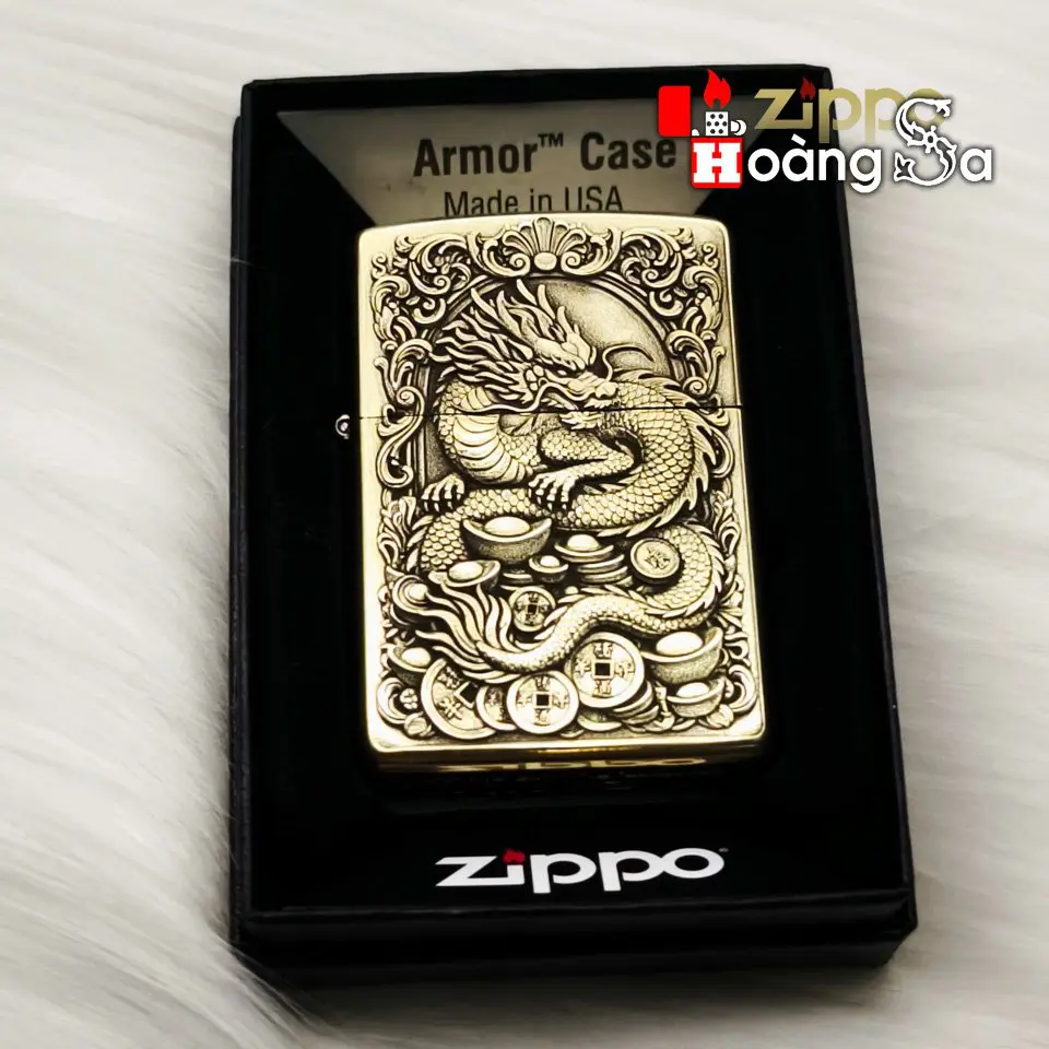 Zippo Armor Brass Chạm Rồng Tài Lộc - Ảnh 2