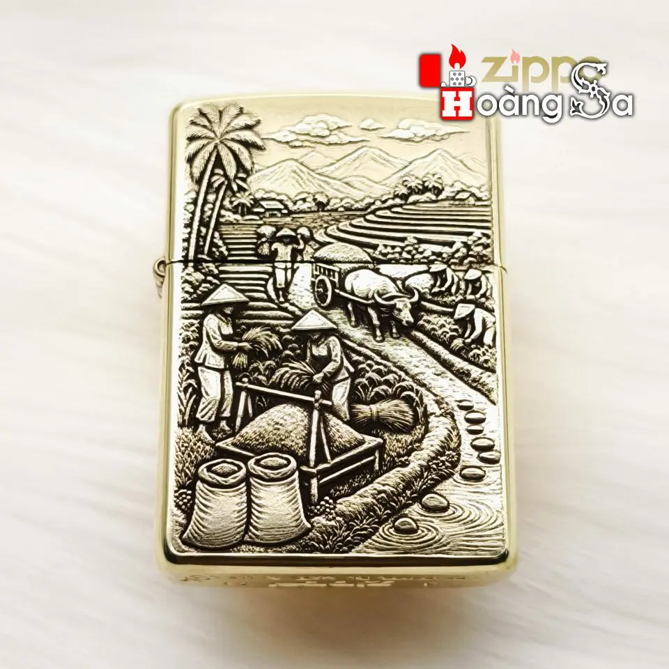 Zippo Armor™ Brass - Gặt Lúa Đồng Quê Việt Nam