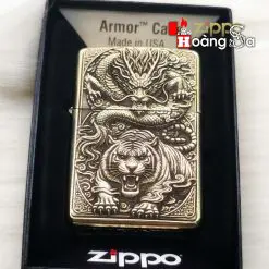 Zippo Armor Brass Khắc Long Hổ
