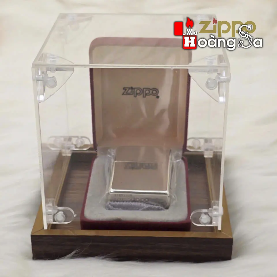 hộp bảo quản trưng bày zippo (display case) mica acrylic và đế gỗ sang trọng (kt 10x10x12 cm) - Ảnh 4