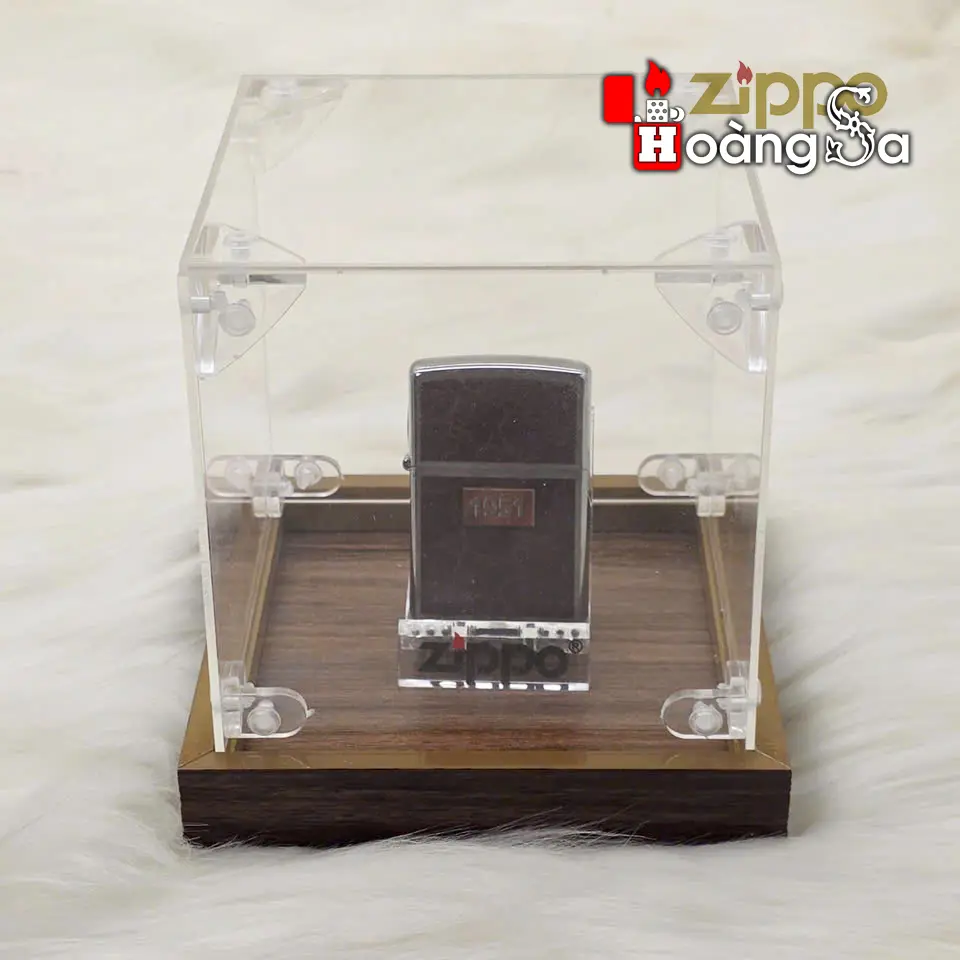 hộp bảo quản trưng bày zippo (display case) mica acrylic và đế gỗ sang trọng (kt 10x10x12 cm) - Ảnh 5