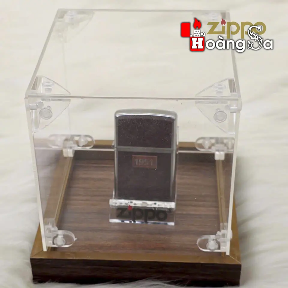 hộp bảo quản trưng bày zippo (display case) mica acrylic và đế gỗ sang trọng (kt 10x10x12 cm) - Ảnh 3