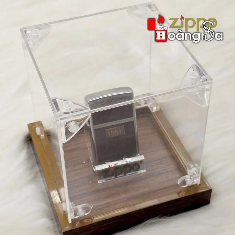 hộp bảo quản trưng bày zippo (display case) mica acrylic và đế gỗ sang trọng (kt 10x10x12 cm) - Ảnh 7
