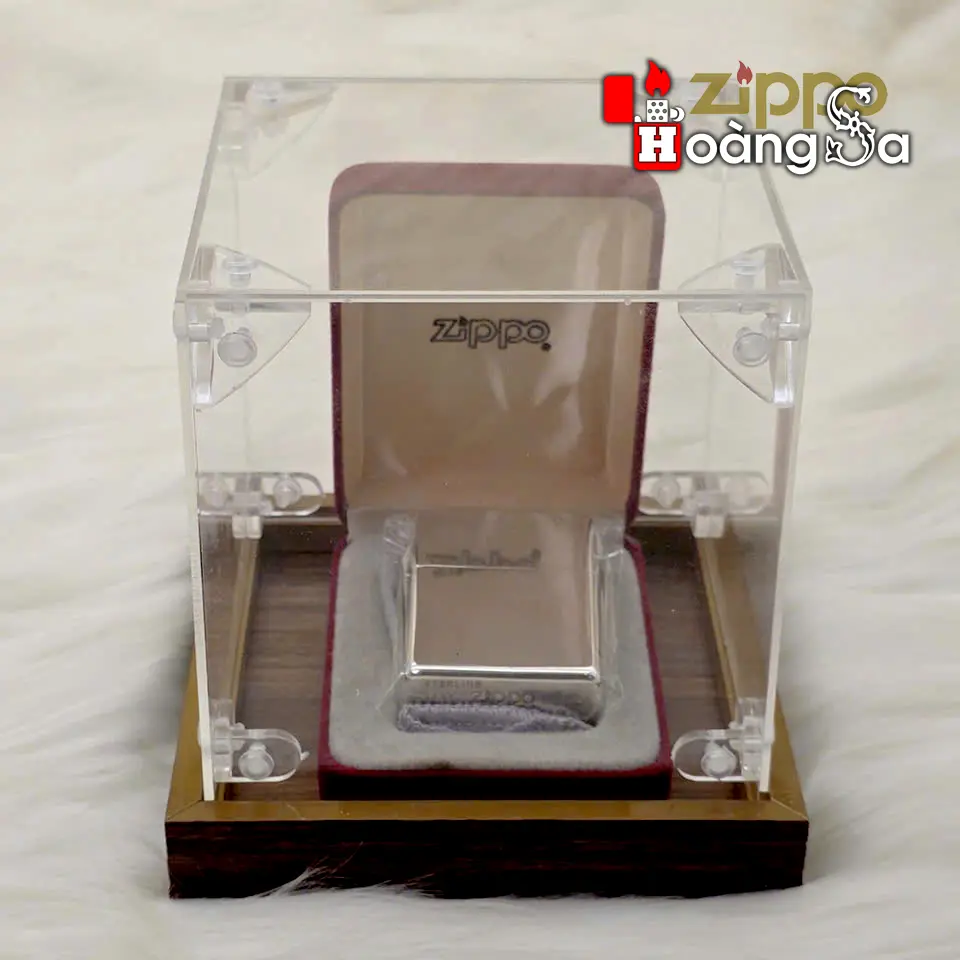hộp bảo quản trưng bày zippo (display case) mica acrylic và đế gỗ sang trọng (kt 10x10x12 cm) - Ảnh 10