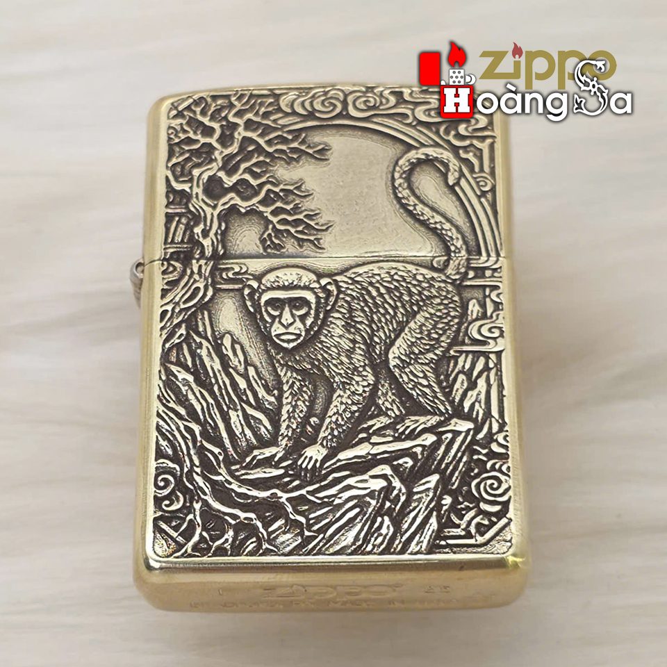 Zippo Armor Brass Khắc 3D Chủ Đề Tuổi Khỉ