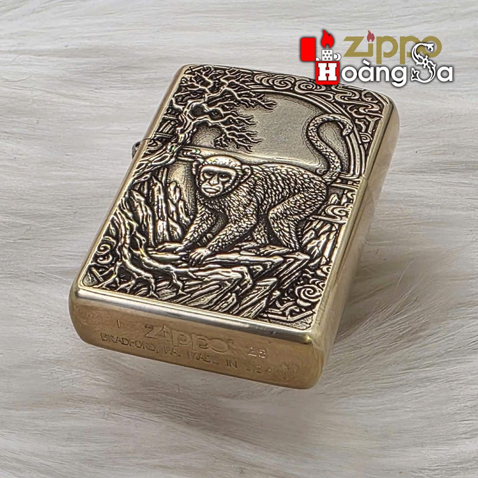 Zippo Armor Brass Khắc 3D Chủ Đề Tuổi Khỉ - Ảnh 3
