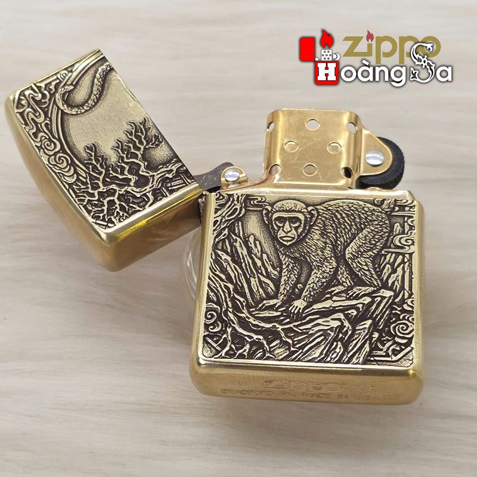 Zippo Armor Brass Khắc 3D Chủ Đề Tuổi Khỉ - Ảnh 2